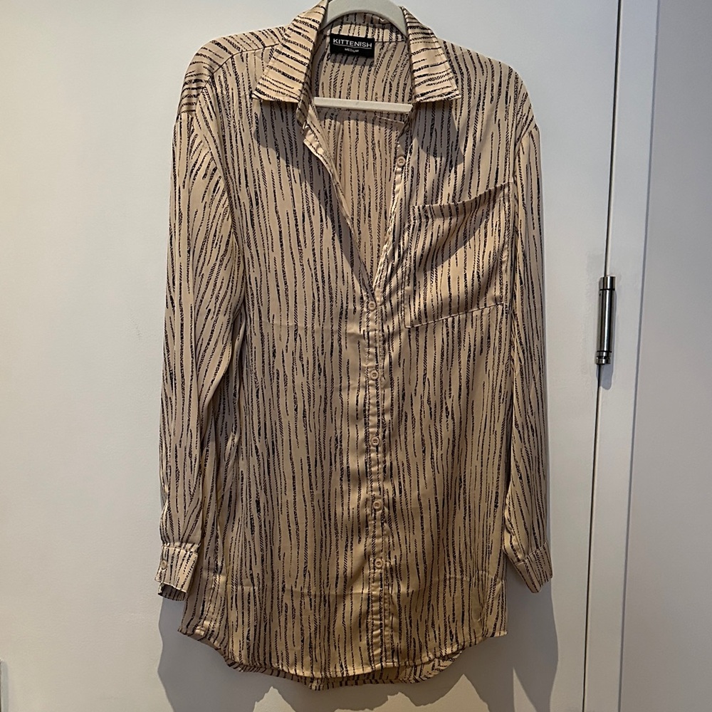 Kittenish Beige and Black Striped Button Down Shirt